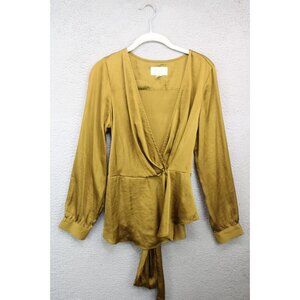 Moulinette Soeurs Anthropologie Green Metallic Satin Long Puff Sleeve-10-BOHO